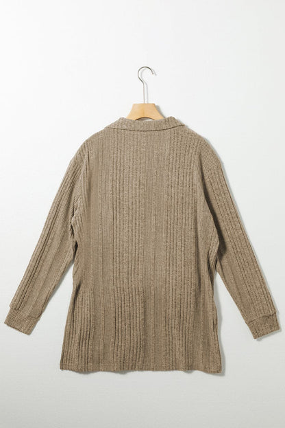 Slit Johnny Collar Long Sleeve Sweater.