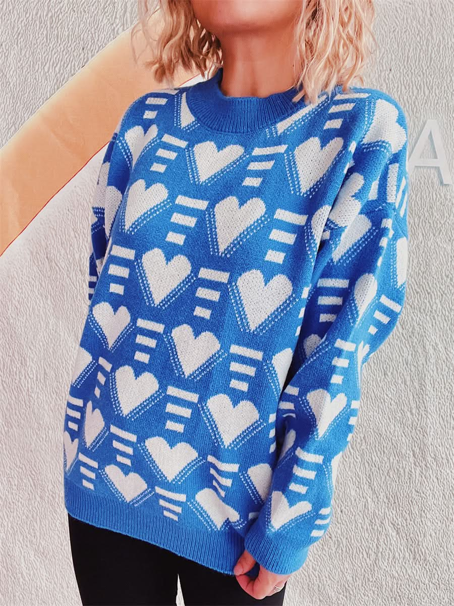 Heartfelt Contrast Long Sleeve Sweater with Dropped Shoulders