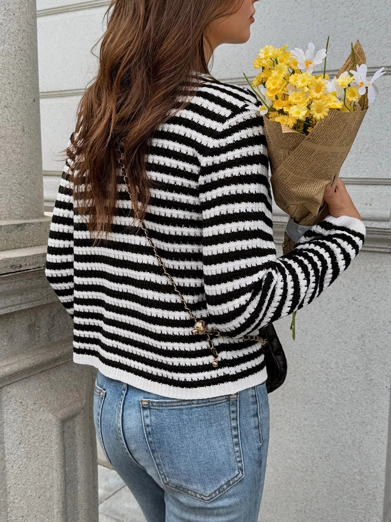 Striped Knit Cardigan with Gold Buttons Simply Love