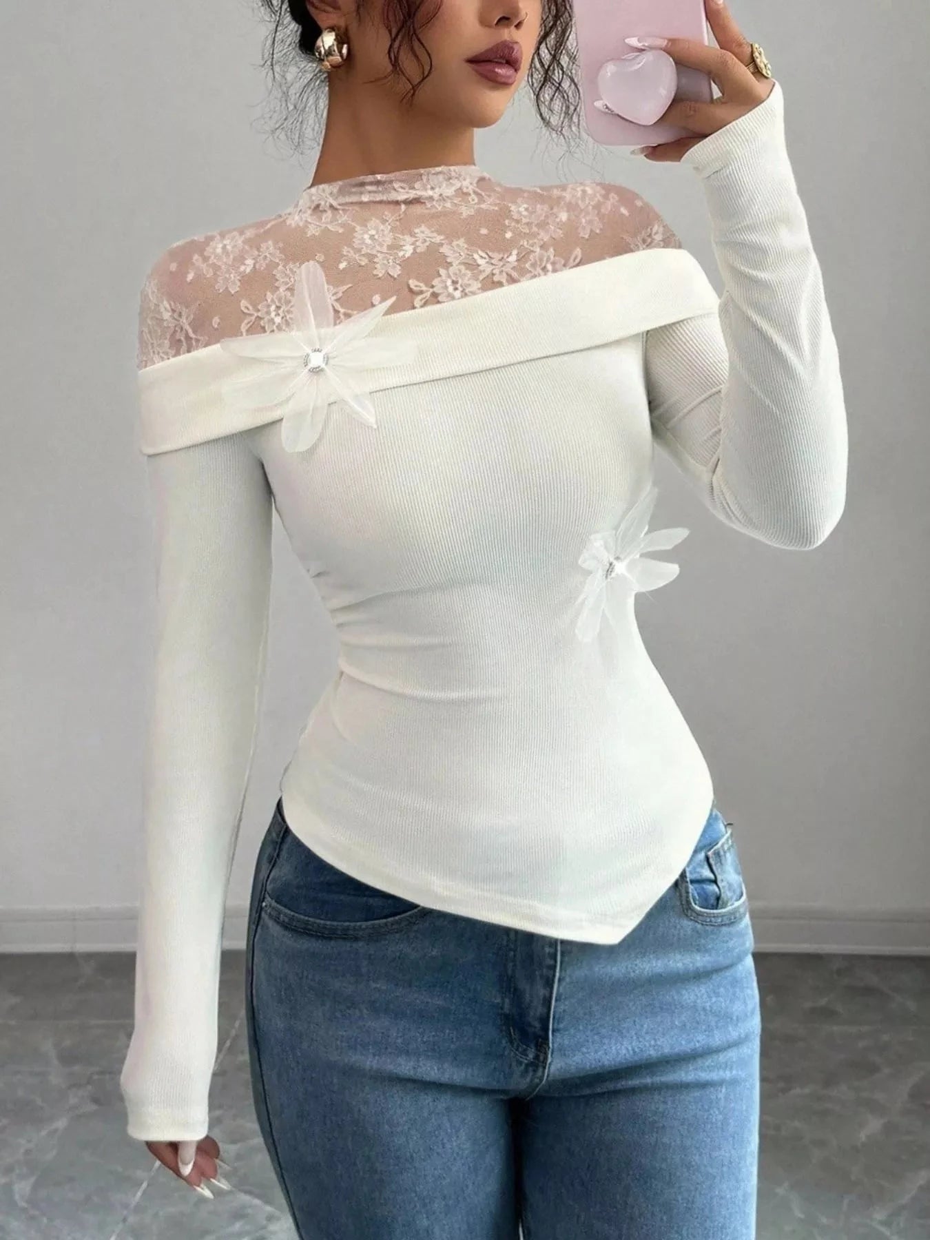 Lace Detail Long Sleeve Top Simply Love