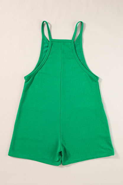 Vibrant green sleeveless v-neck romper with pockets