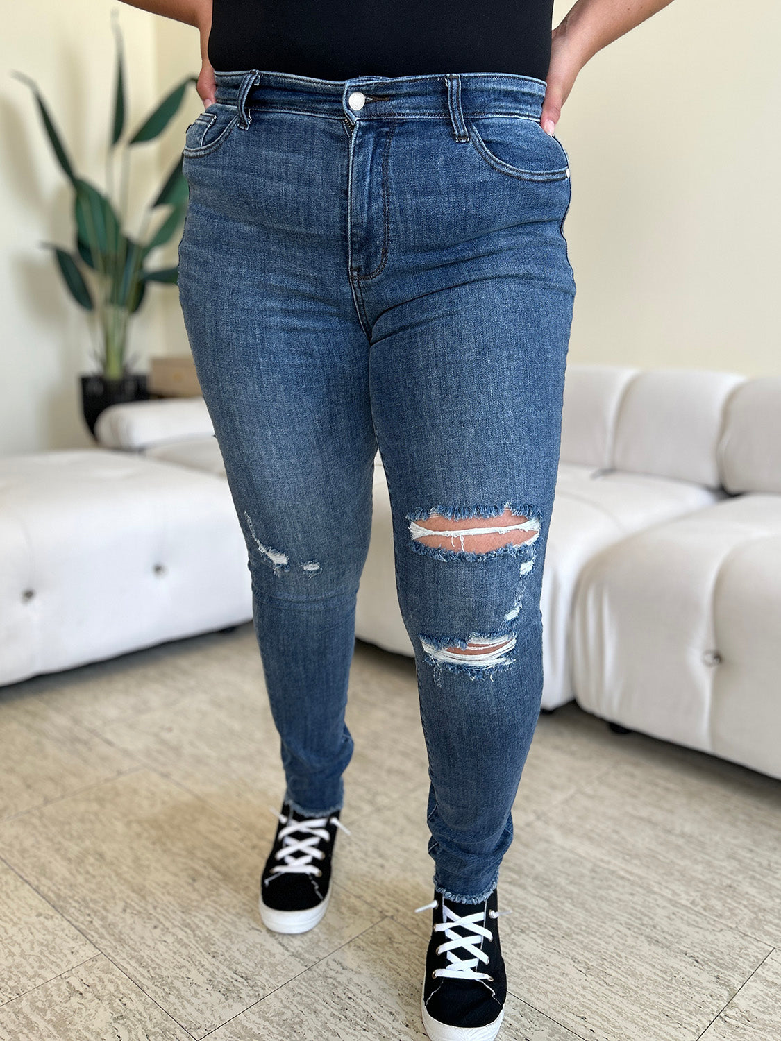 Judy Blue Full Size  High Waist Distressed Skinny Jeans Coco’s Tee Boutique