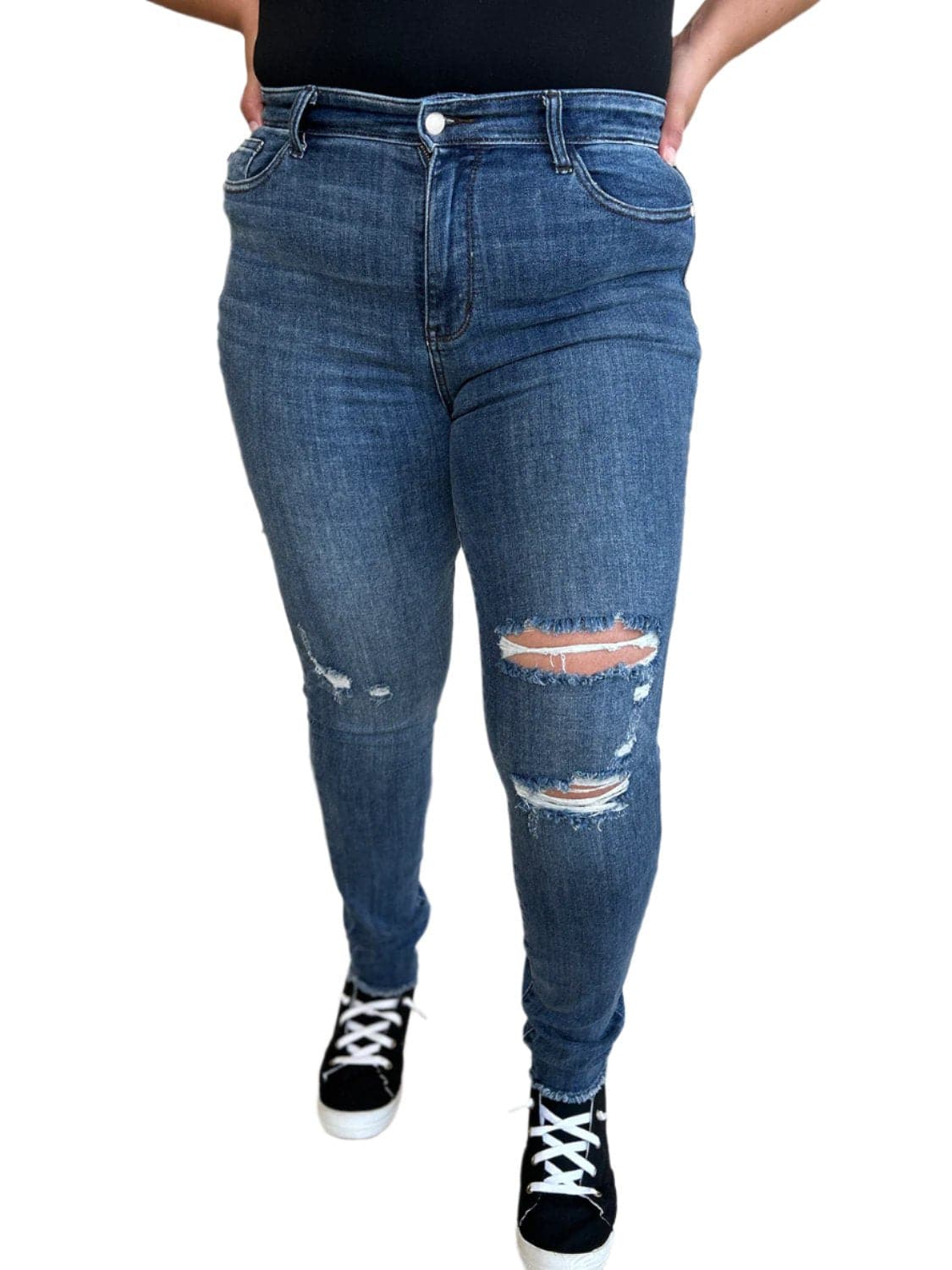 Judy Blue Full Size  High Waist Distressed Skinny Jeans.