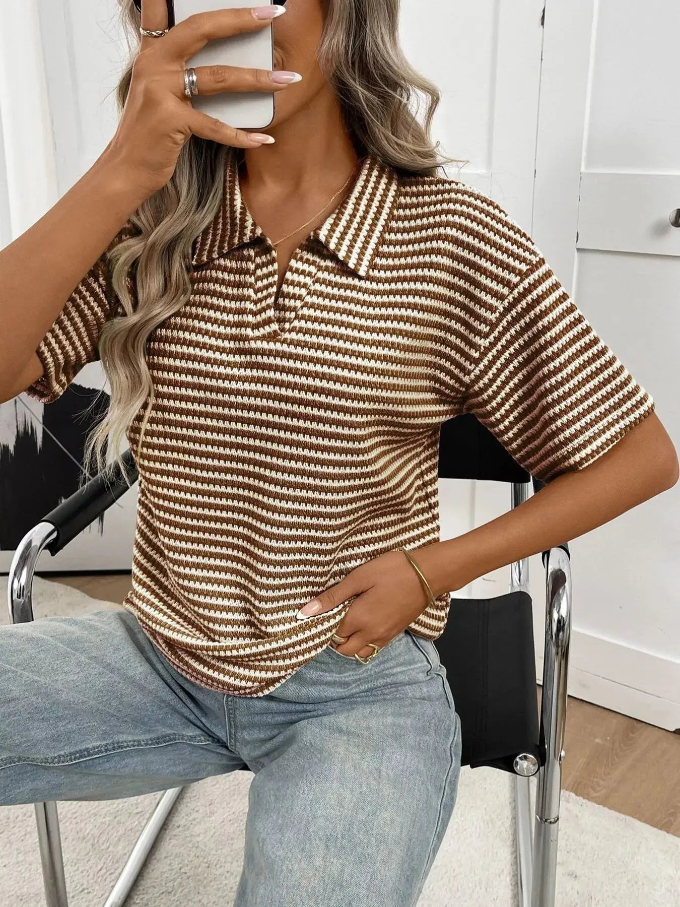 Striped Knit Short Sleeve Top Simply Love