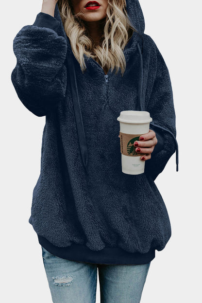 Premium Navy Warm Furry Pullover Hoodie Unisex Winter Sweatshirt