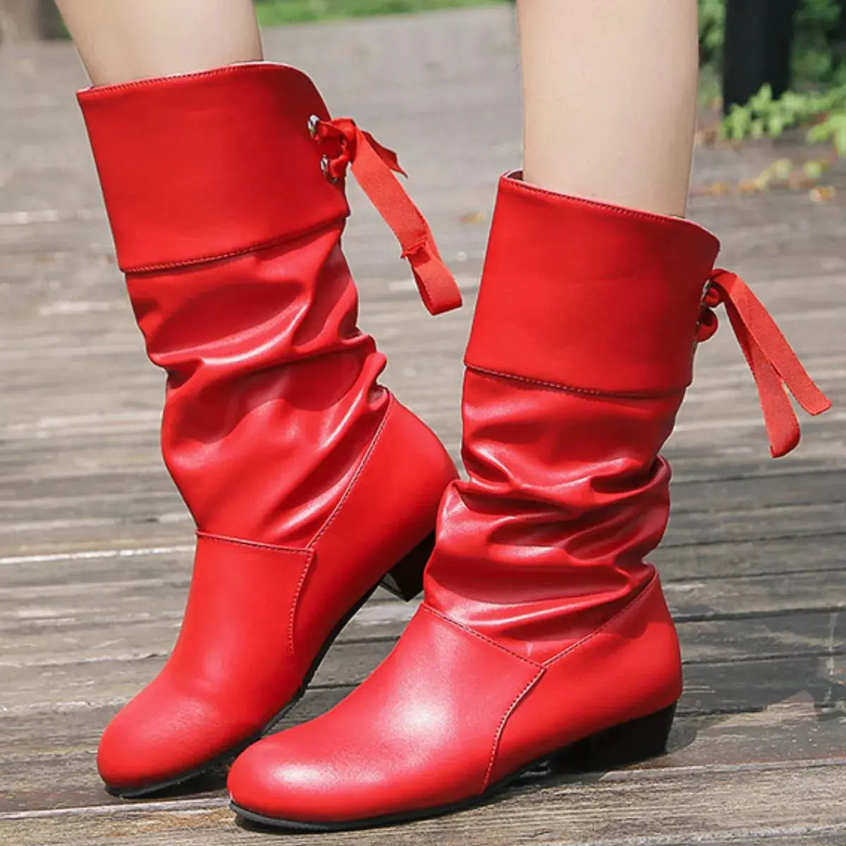 Round Toe Block Heels Boots Simply Love