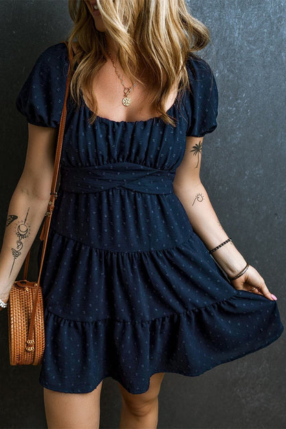 Swiss Dot Short Sleeve Mini Dress.