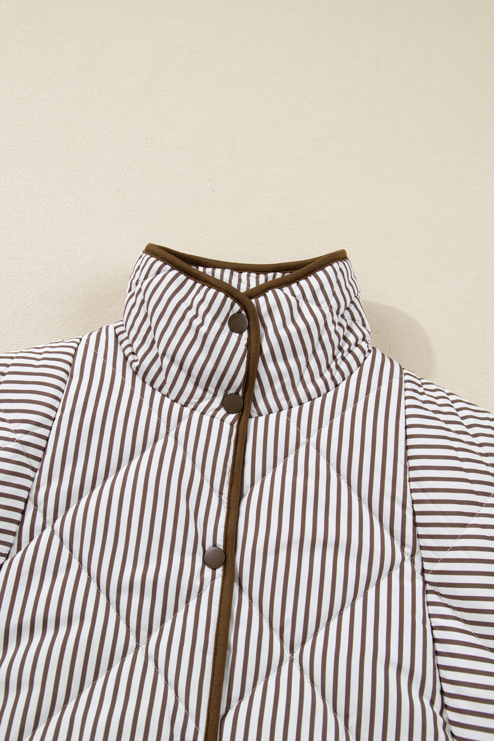 Brown Stripe Quilted Vest Plus Size Snap Button Wavy Hem Dear-Lover Dropshipping