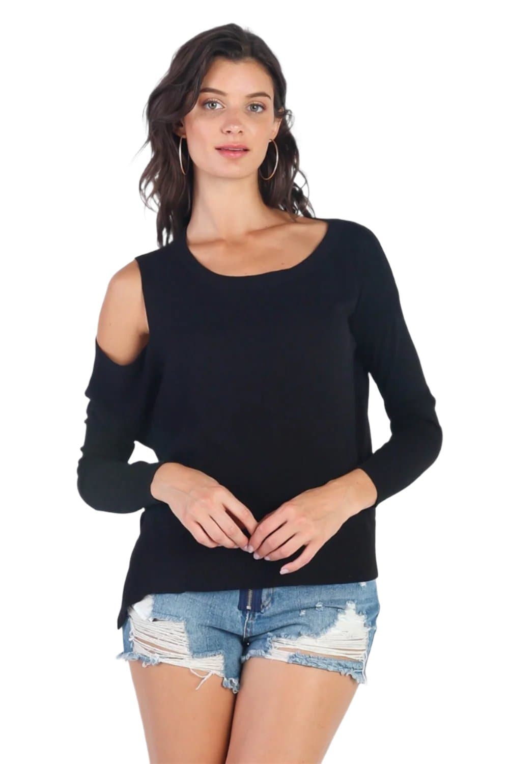 UNIQ Cold Shoulder Long Sleeve Knit Top.