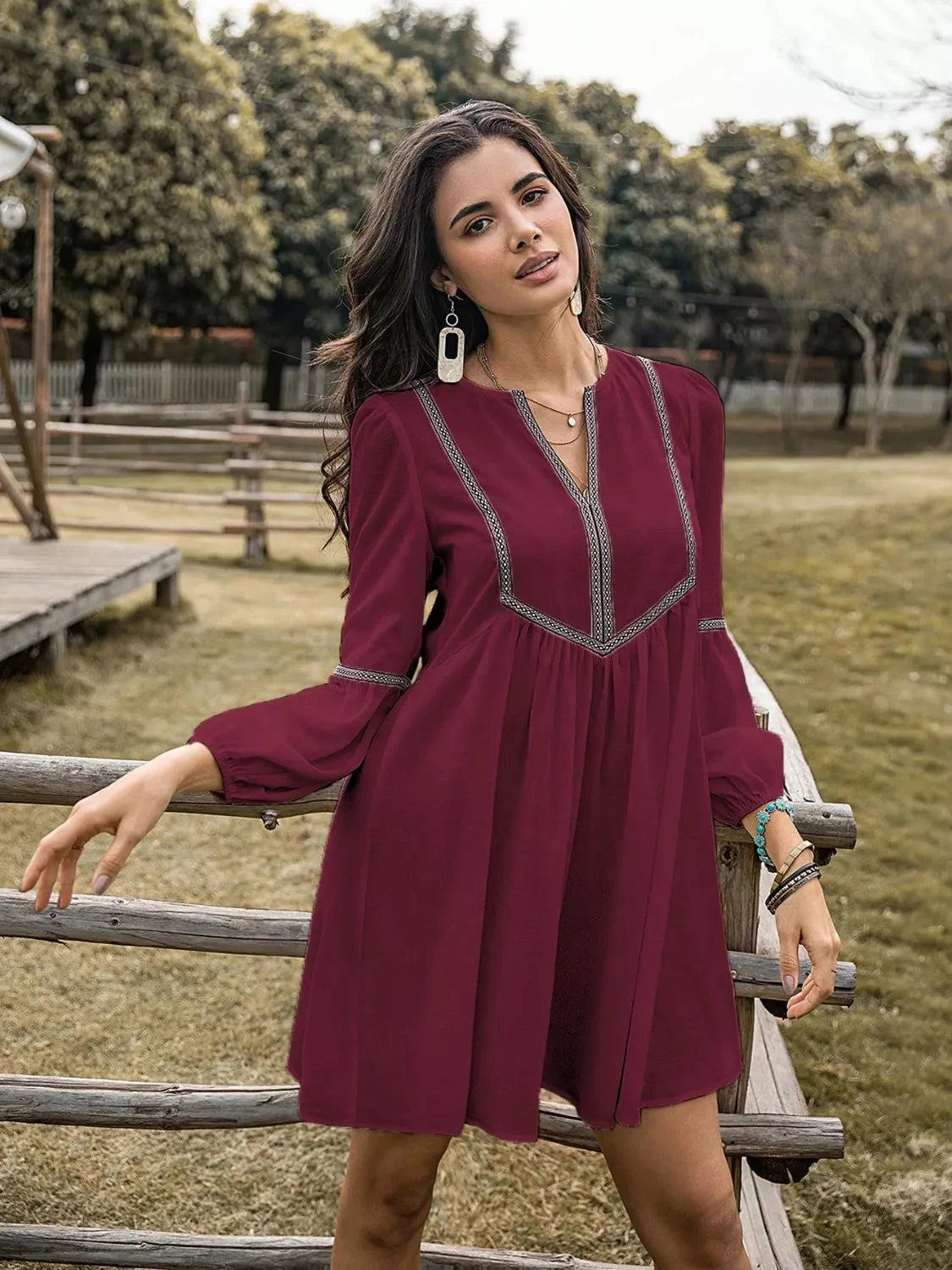 Long Sleeve Mini Dress with Contrast Trim Coco’s Tee Boutique