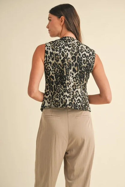 Annie Wear Stretch Leopard Denim Button Down Vest for Women - Love Salve 