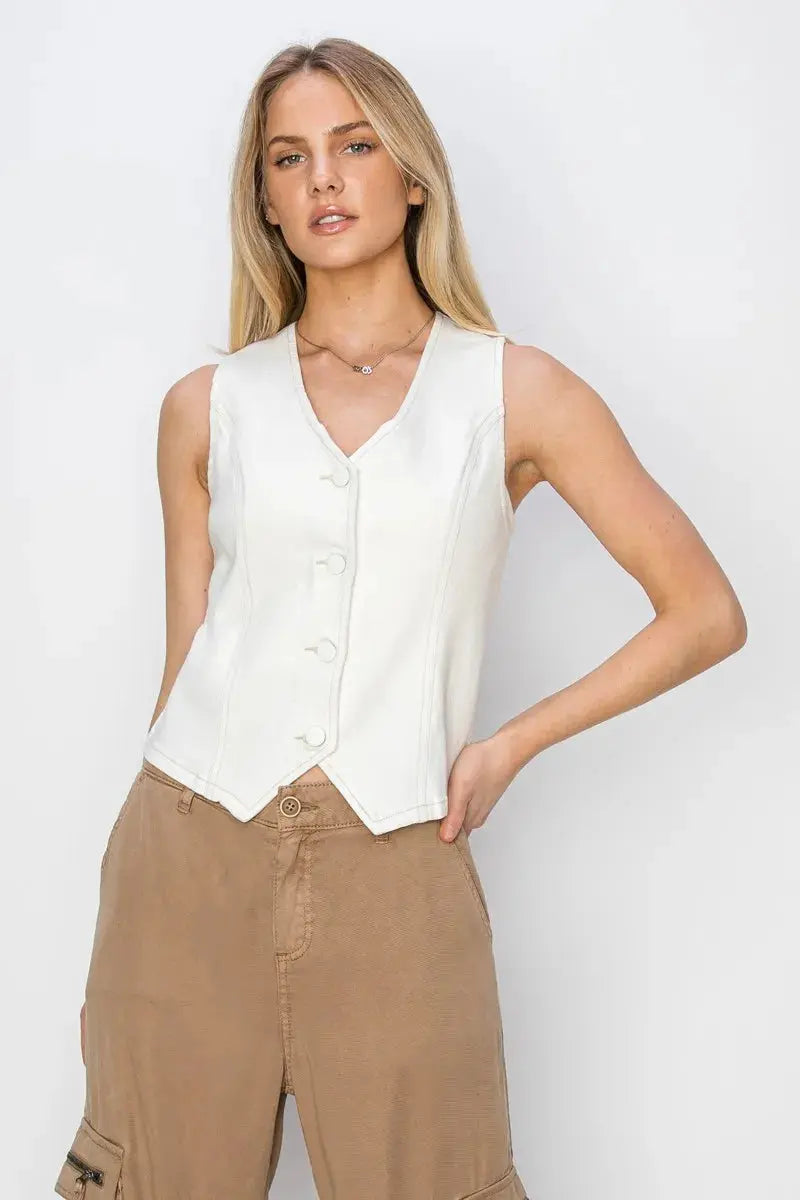 Risen V Neck Button Down Vest for Women Stylish Layering Piece - Love Salve 