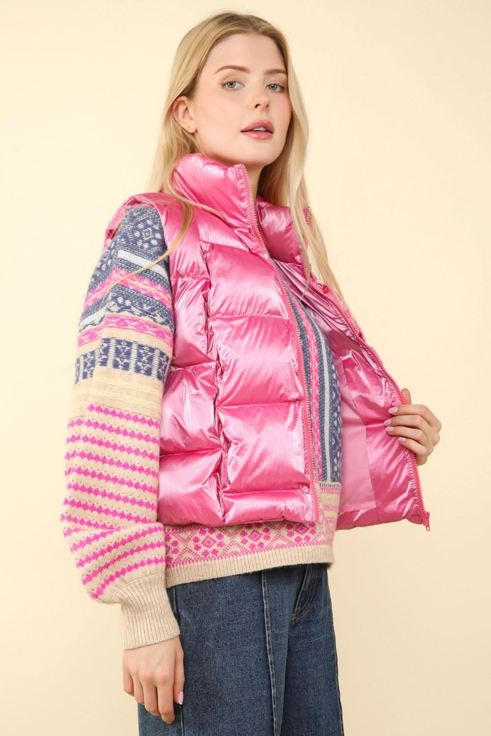 Very J shiny metallic puffer vest