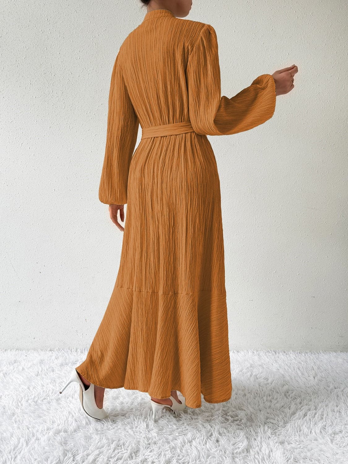 Tie Waist Long Sleeve Dress.