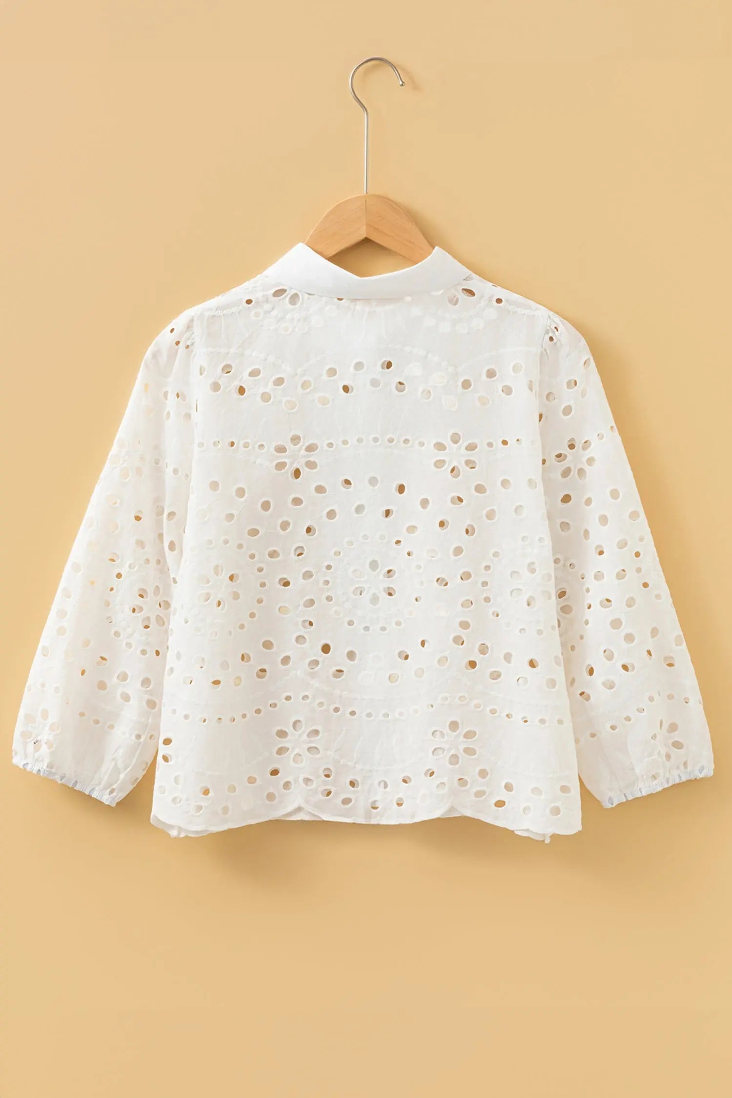 White Eyelet Embroidered Puff Sleeve Cropped Shirt For Women Dear-Lover Dropshipping