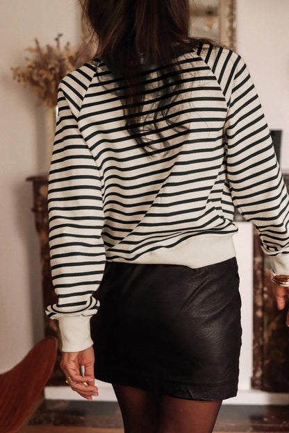 Decorative Button Striped Long Sleeve Sweatshirt.