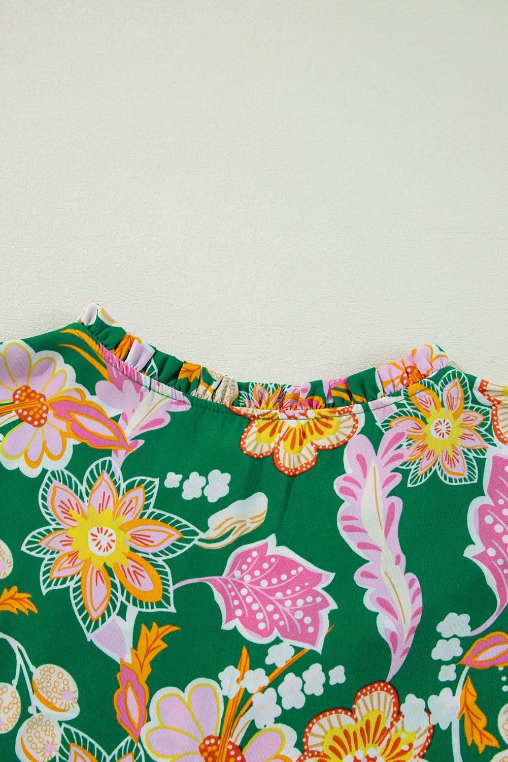 Green floral plus size babydoll top - Love Salve 