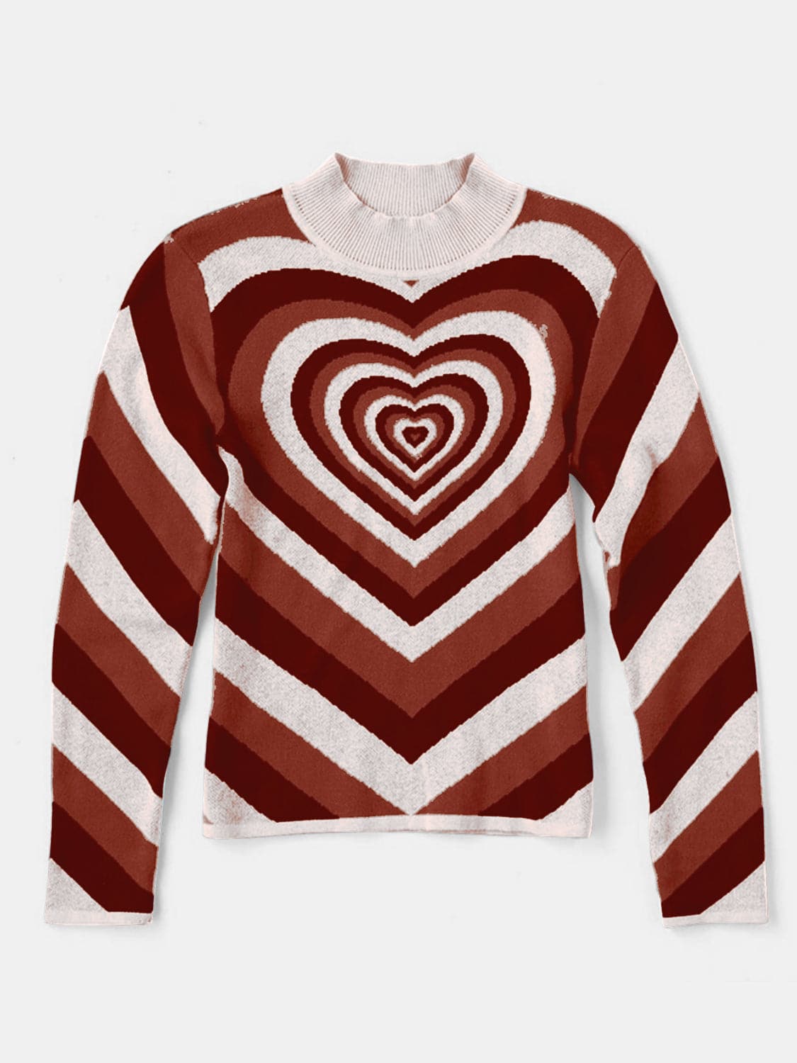 Heart Mock Neck Long Sleeve Sweater.