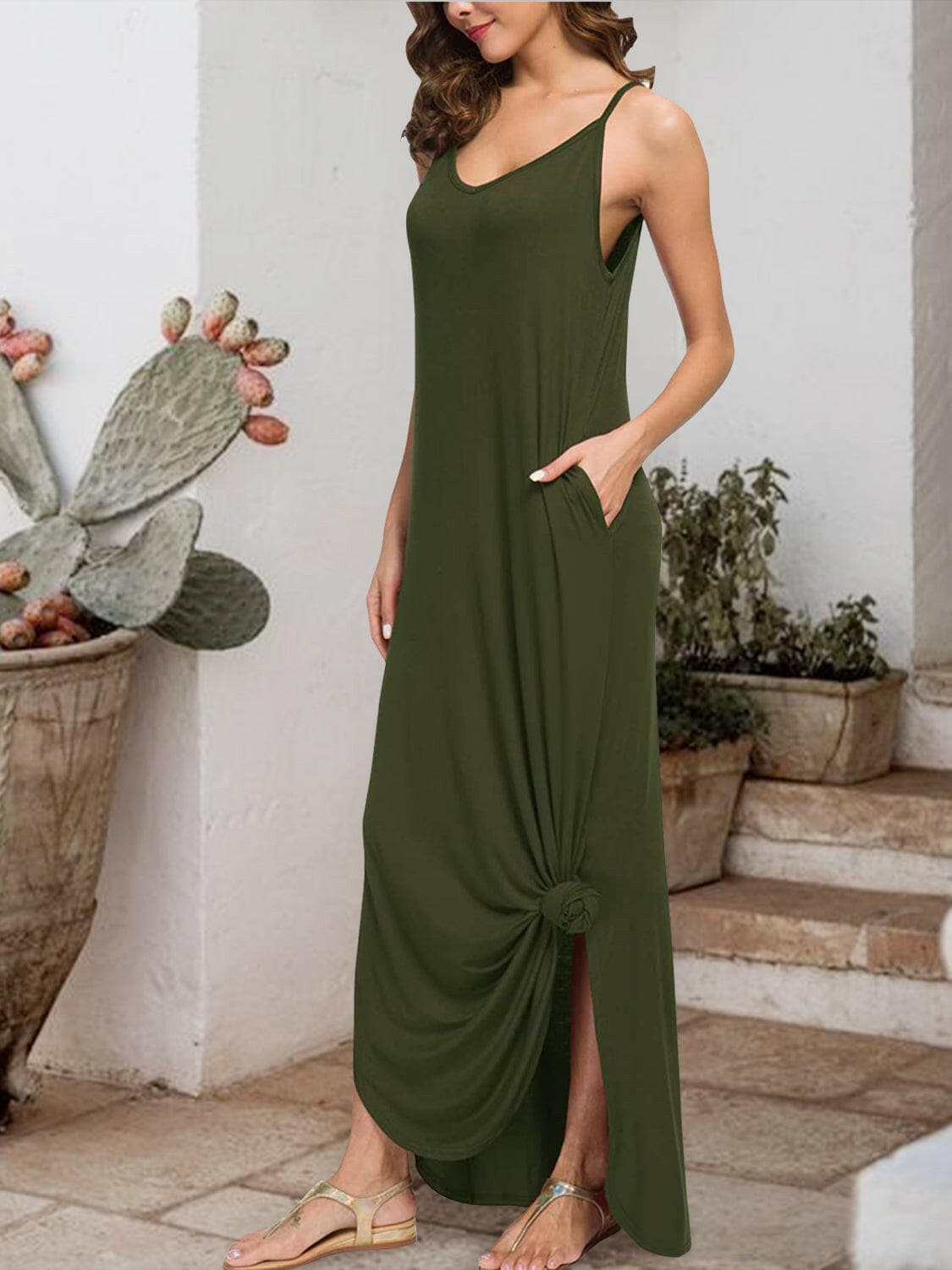 Slit Scoop Neck Sleeveless Dress.