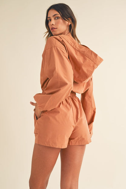 Cozy chic snap-down hooded romper