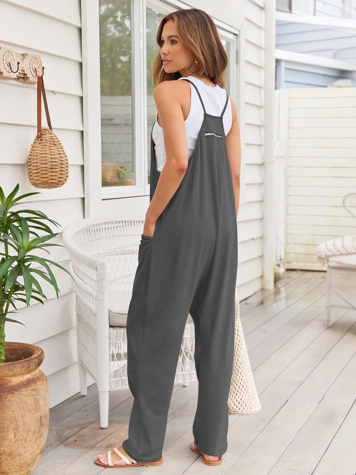 V-Neck Spaghetti Strap Jumpsuit.