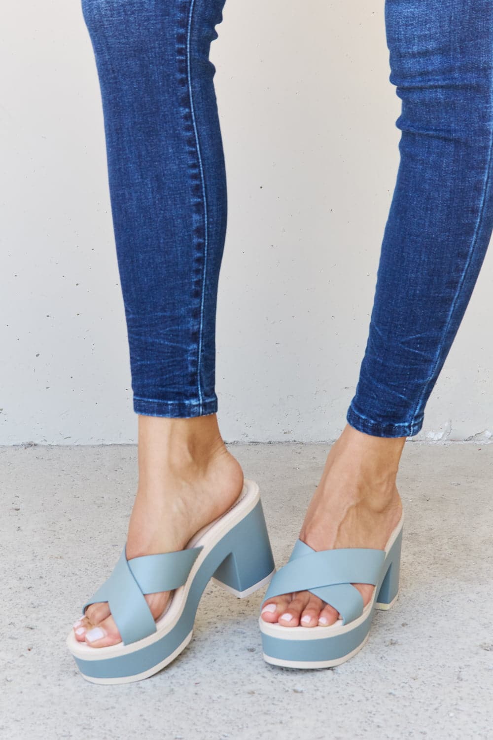 Weeboo Cherish The Moments Contrast Platform Sandals in Misty Blue.