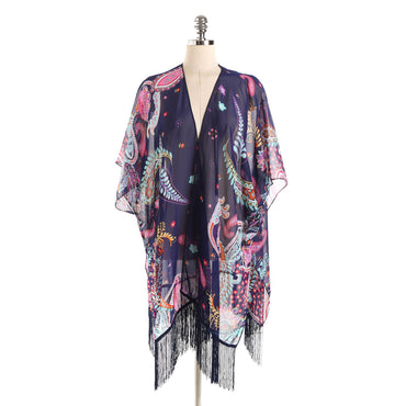 Spring Summer Dual Color Patchwork Paisley Beach Bikini Sun Protection Outwear Blouse