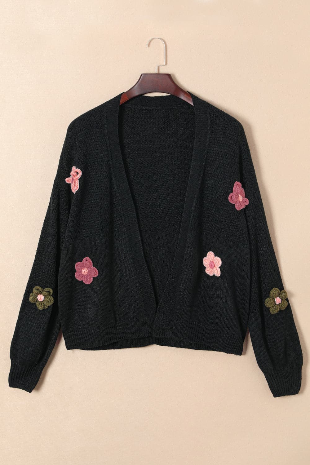 Flower Open Front Dropped Shoulder Cardigan.