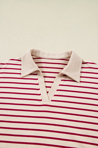 Red Stripe Cropped Collared Pullover and Bubble Mini Skirt