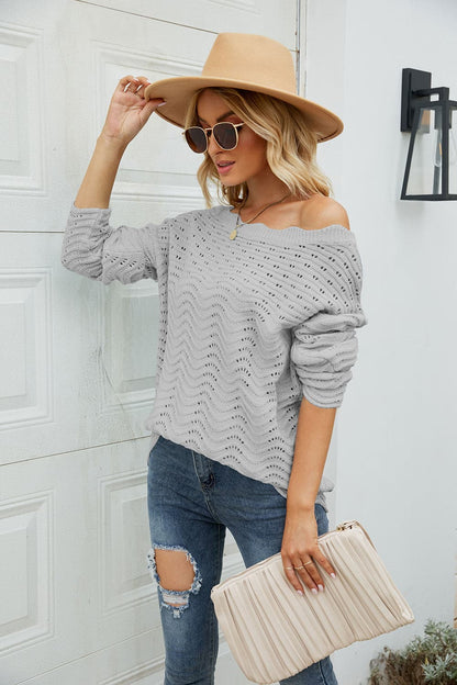 Round Neck Drop Shoulder Sweater.