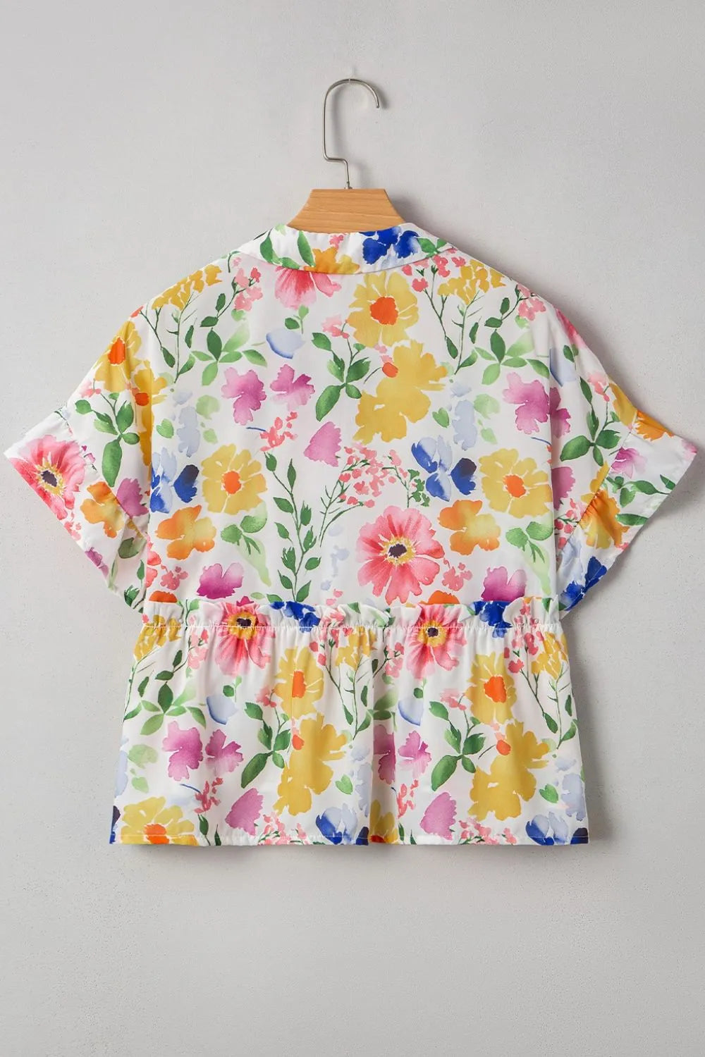 Floral Boxy Fit Ruffled Short Sleeve Blouse