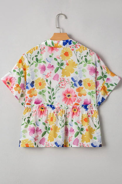 Floral Boxy Fit Ruffled Short Sleeve Blouse