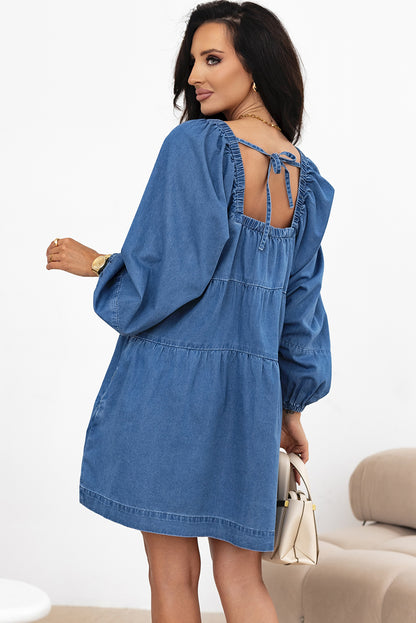 Dusk blue denim mini dress with pockets