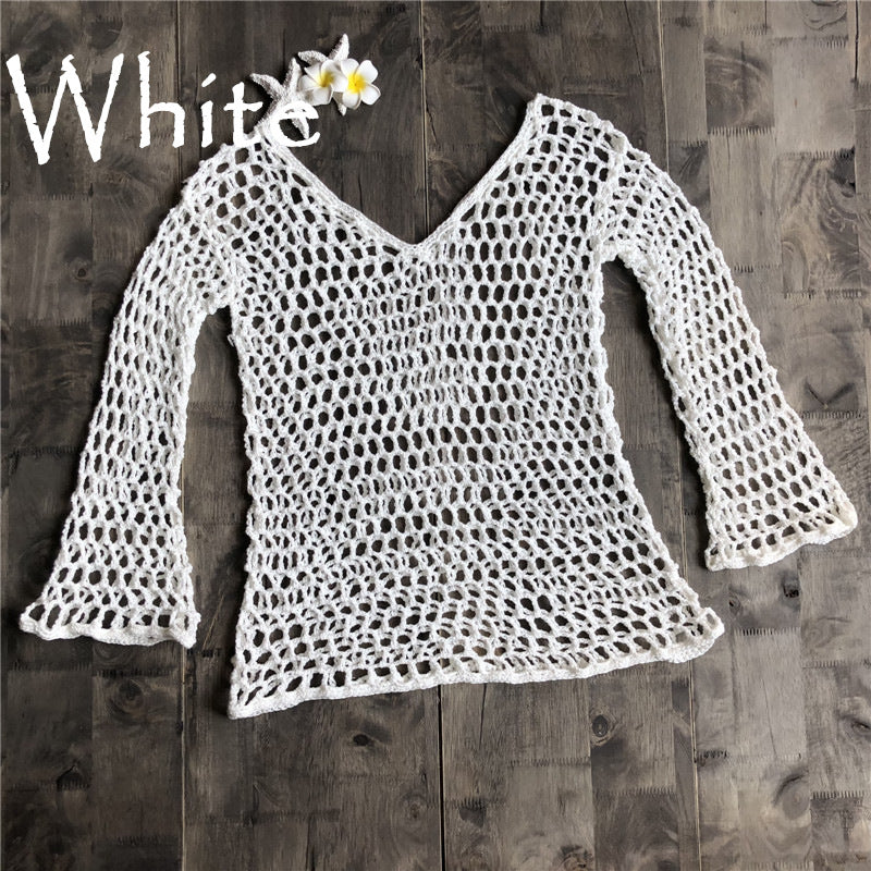 Summer Popular Fishnet Beach Cover Up Sexy Cutout Beach Shirt Sun Protective Clothing