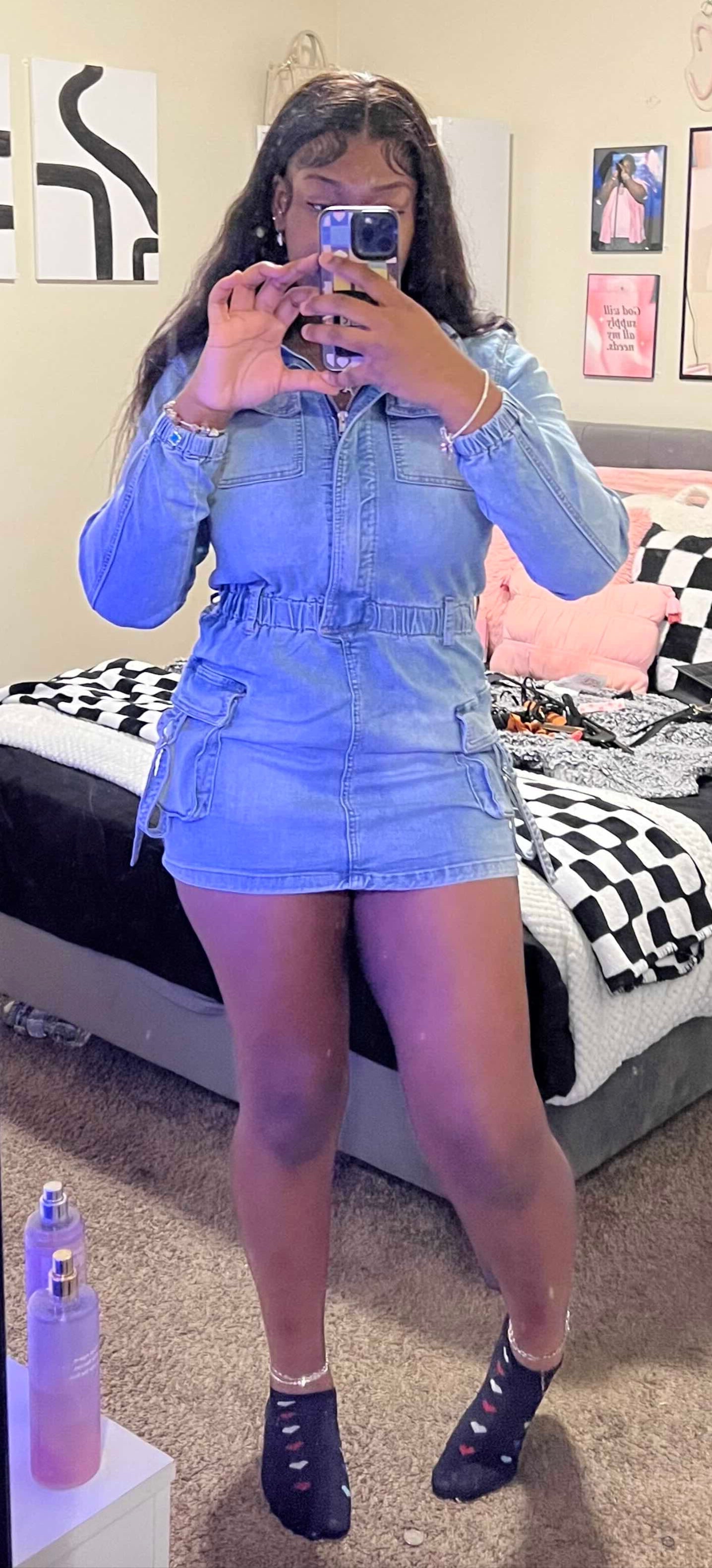 Long Sleeve Denim Romper Skirt Coco’s Tee Boutique