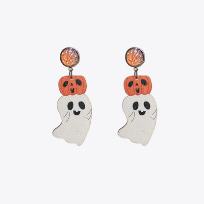 Whimsical ghost-shaped wooden dangle earrings