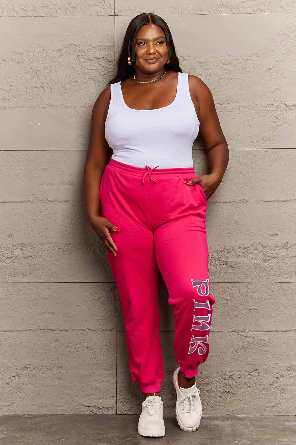 Simply Love Full Size PINK Graphic Sweatpants.