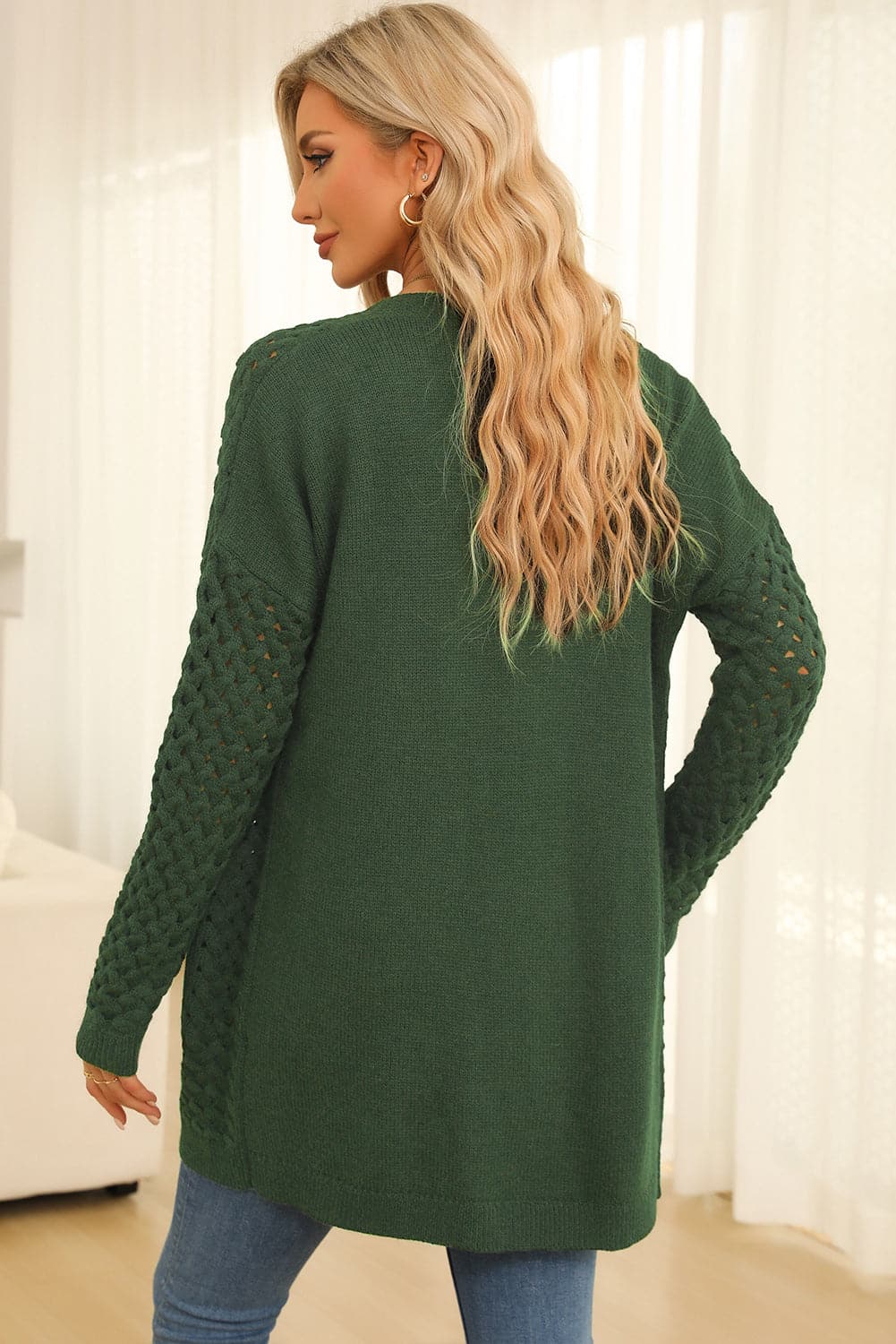 Open Front Dropped Shoulder Cardigan with Pockets.