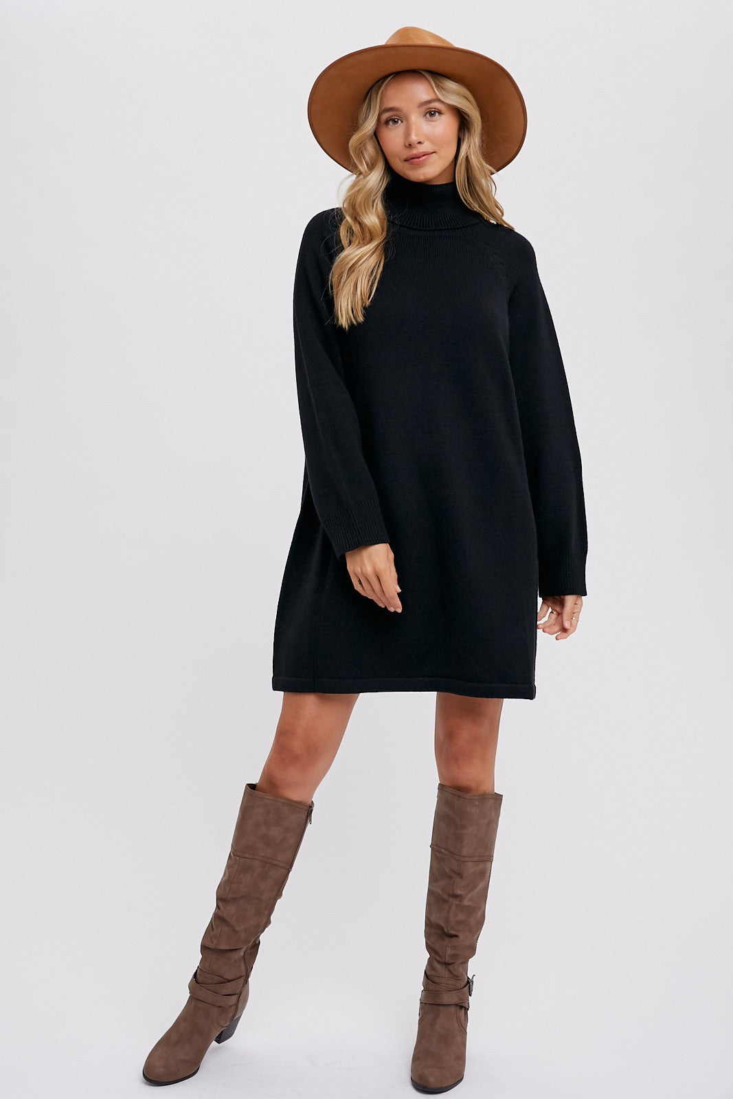 Black Turtleneck Long Sleeve Maternity Sweater Dress PinkBlush