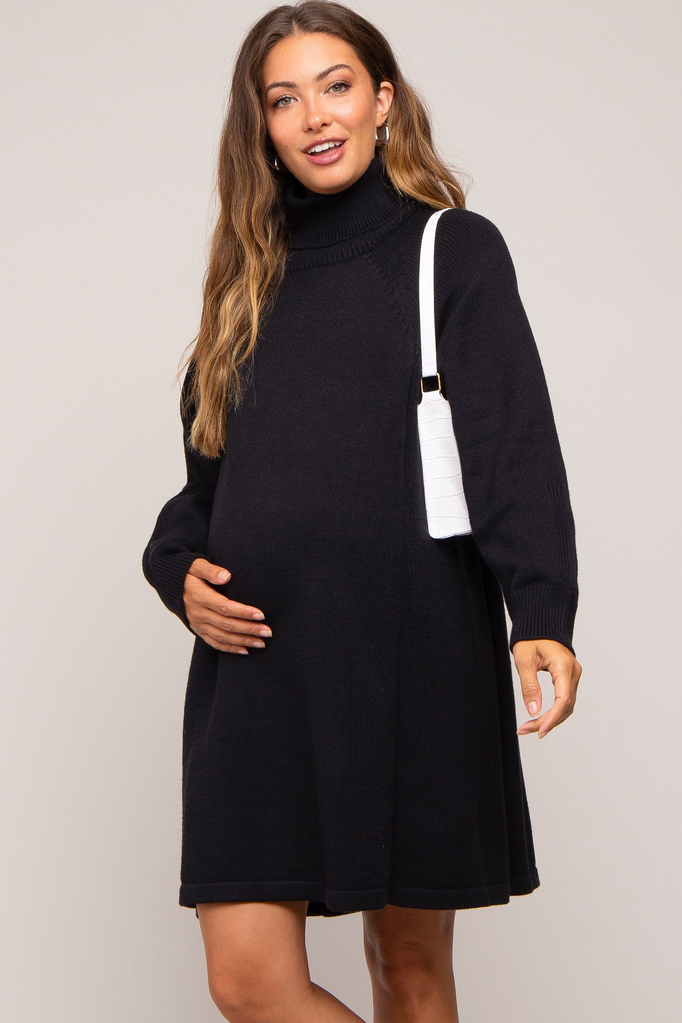 Black Turtleneck Long Sleeve Maternity Sweater Dress PinkBlush
