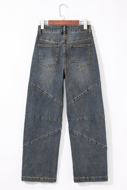 Sail Blue Exposed Stitching Loose Straight High Waist Jeans