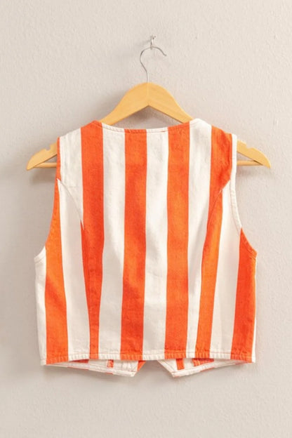 HYFVE Woven Striped V-Neck Button Down Vest - Love Salve 