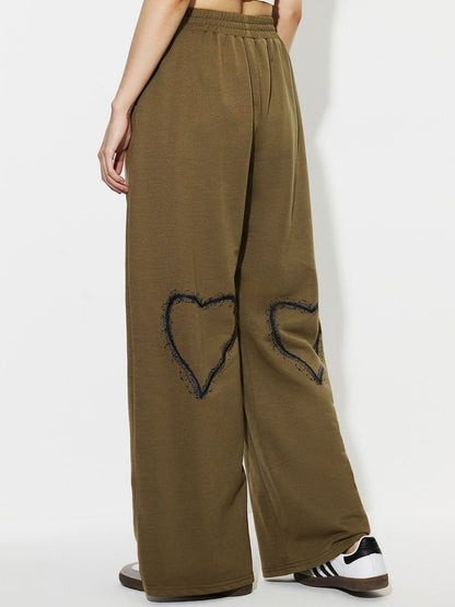 Heart Elastic Waist Wide Leg Pants.