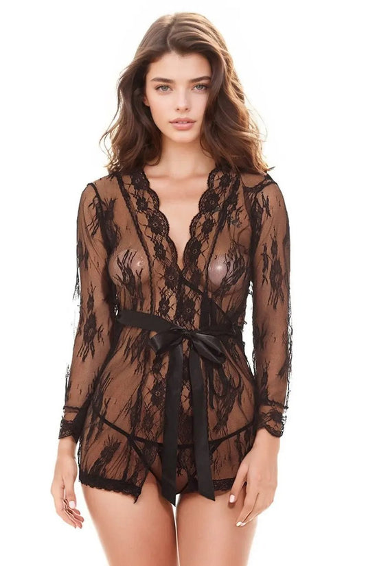 Delicate Lace Short Robe 3wishes.com