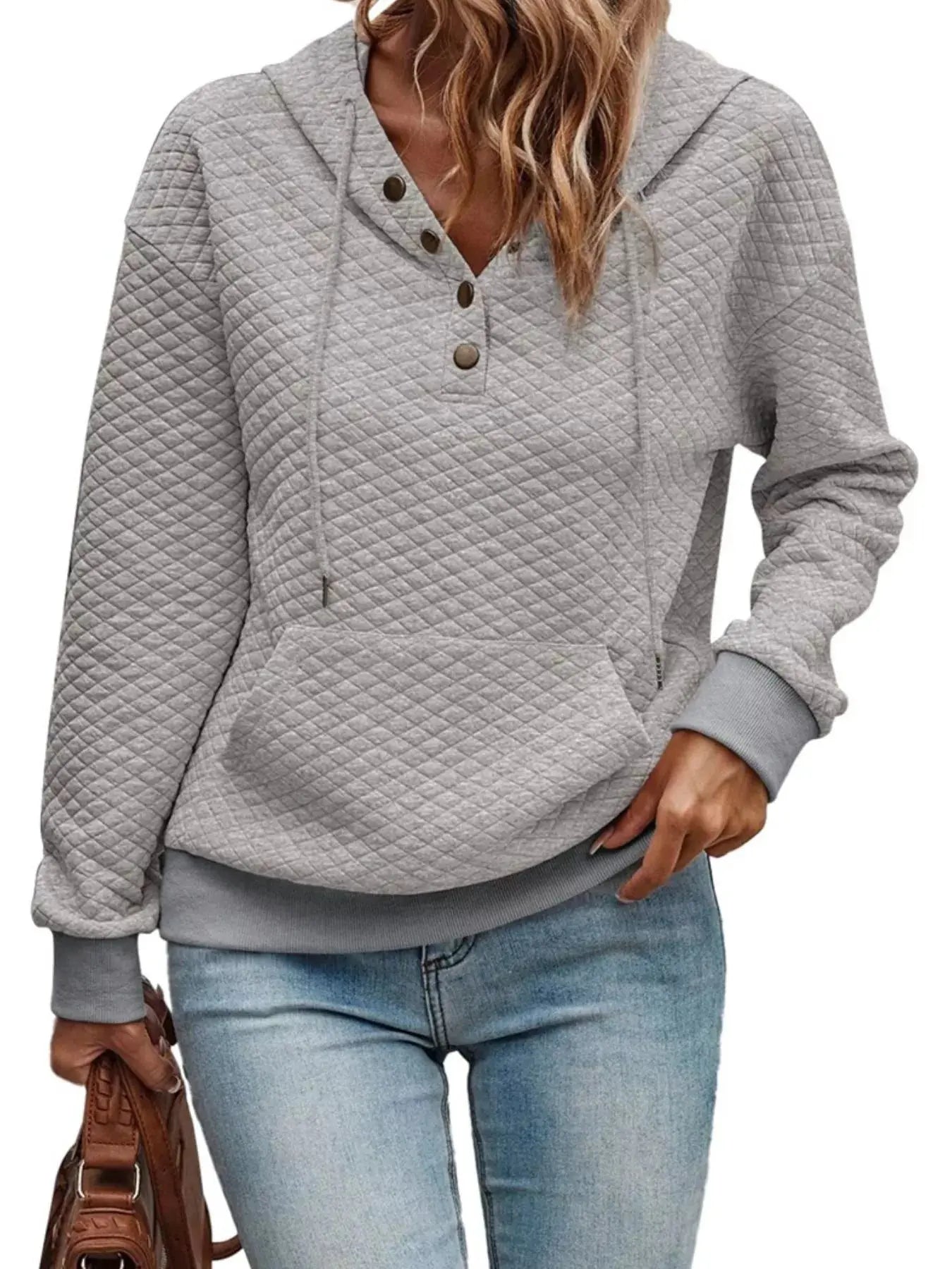 Drawstring Textured Dropped Shoulder Hoodie Simply Love