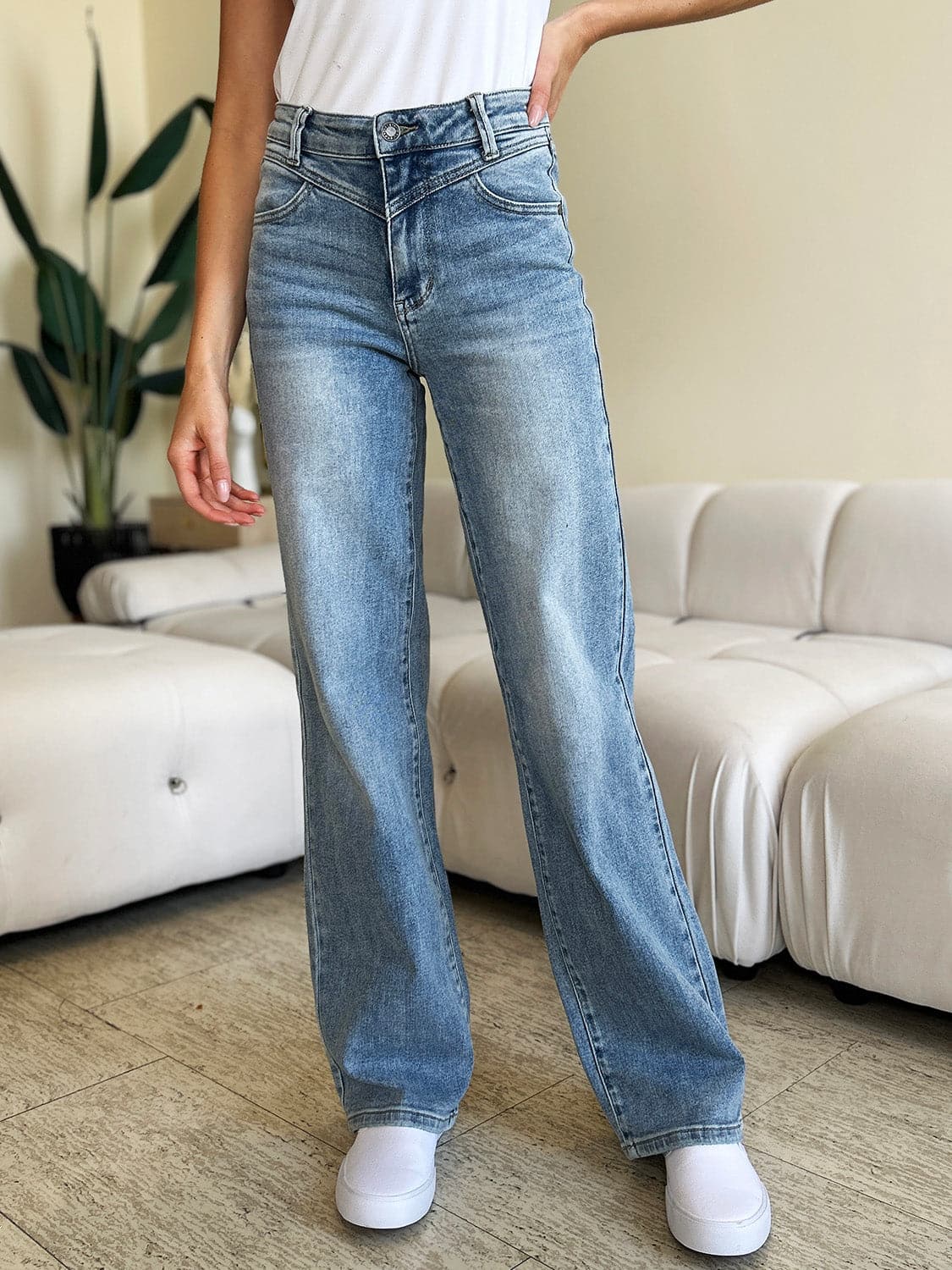 Judy Blue Full Size High Waist Wide Leg Jeans.