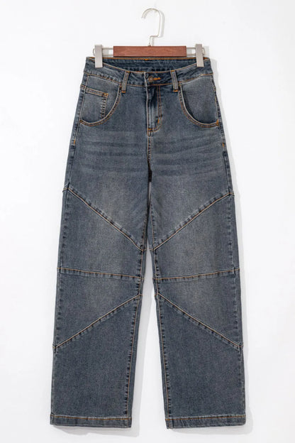 Exposed Stitching Loose Straight High Waist Jeans