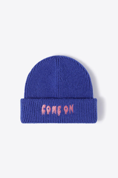 COME ON Embroidered Cuff Knit Beanie.