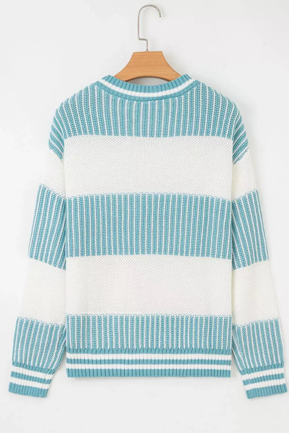 Two Tone Striped Patchwork Drop Shoulder Loose Sweater Simply Love