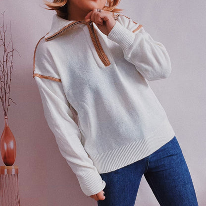 Exposed Seam Half Zip Sweater.